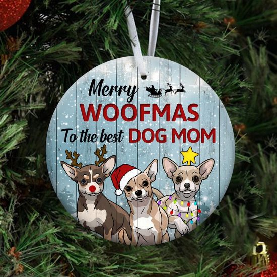 Merry Woofmas Chihuahua Round Ornament 3