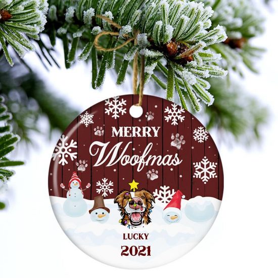 Merry Woofmas Christmas Gift For Dog Lovers Personalized Custom Circle Ceramic Ornament 2