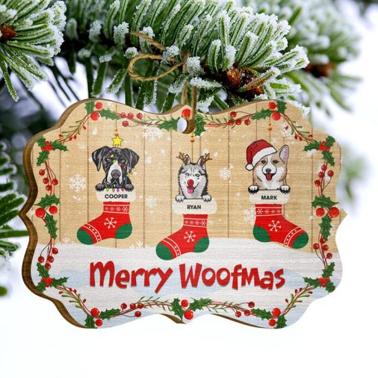 Merry Woofmas Christmas Gift For Dog Lovers Personalized Custom Wooden Ornament 1