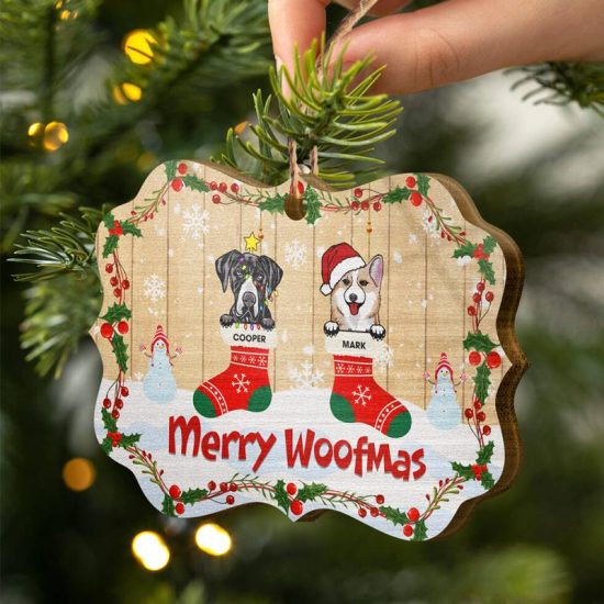 Merry Woofmas Christmas Gift For Dog Lovers Personalized Custom Wooden Ornament 2