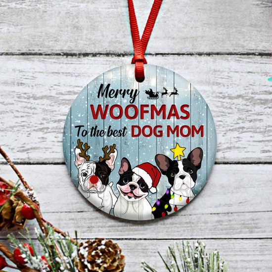 Merry Woofmas French Bulldog Round Ornament 2
