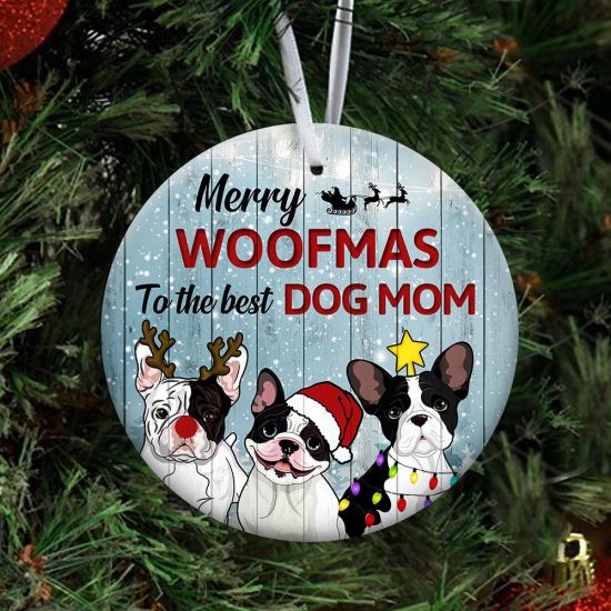 Merry Woofmas French Bulldog Round Ornament 3