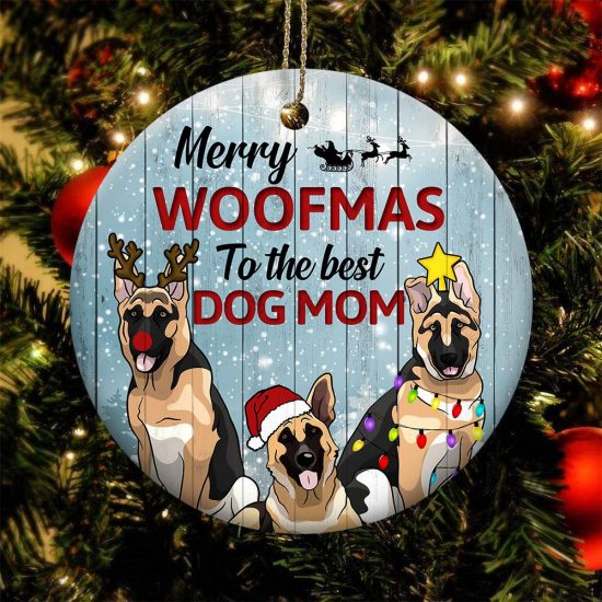 Merry Woofmas German Shepherd Round Ornament 1