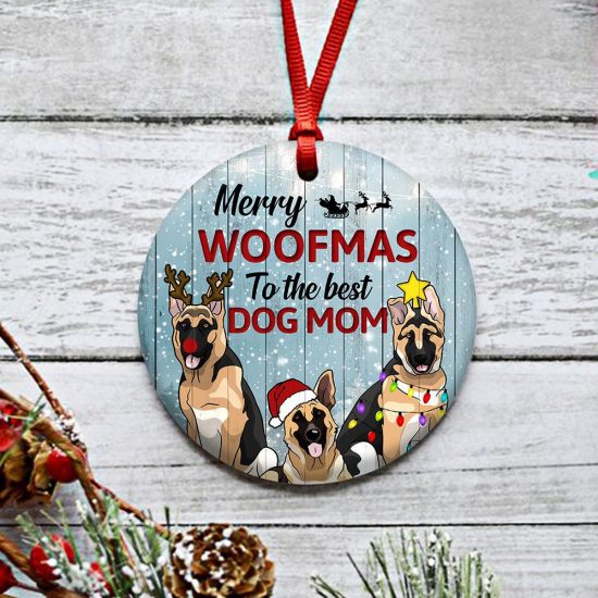 Merry Woofmas German Shepherd Round Ornament 2