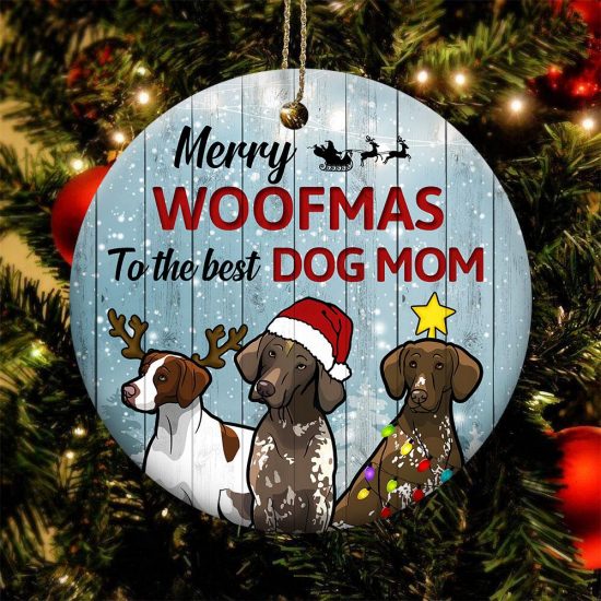 Merry Woofmas German Shorthaired Pointer Round Ornament 1