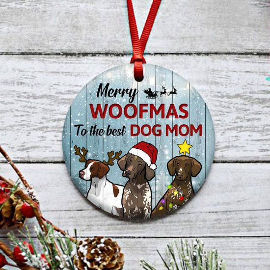 Merry Woofmas German Shorthaired Pointer Round Ornament 2