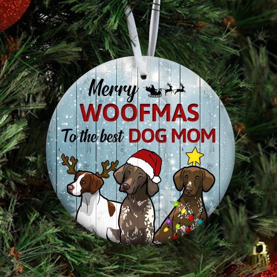 Merry Woofmas German Shorthaired Pointer Round Ornament 3