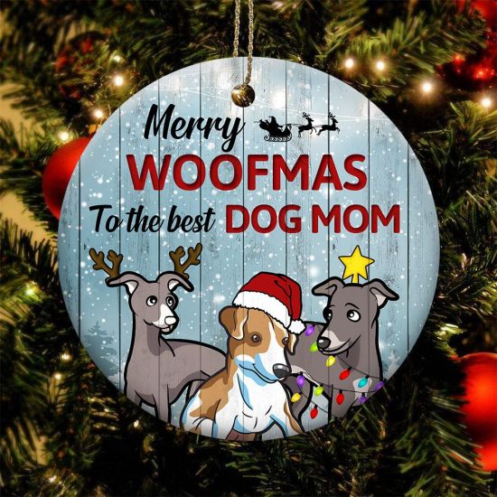 Merry Woofmas Greyhound Round Ornament 1