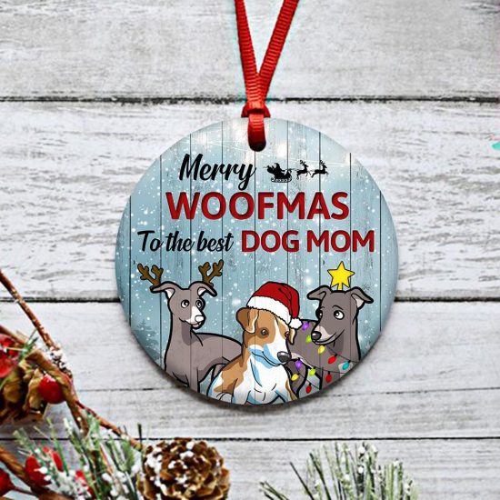 Merry Woofmas Greyhound Round Ornament 2