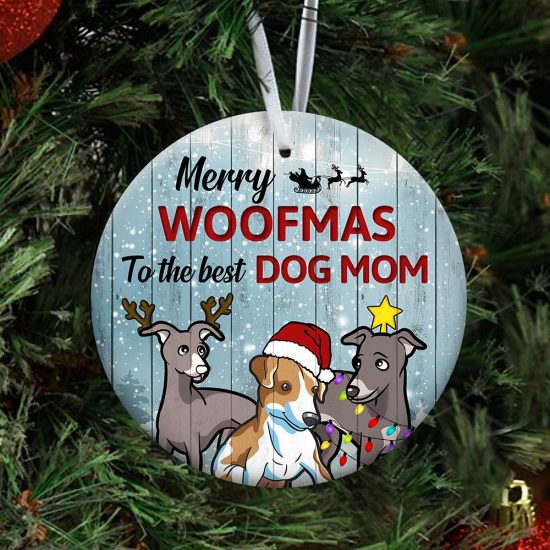 Merry Woofmas Greyhound Round Ornament 3