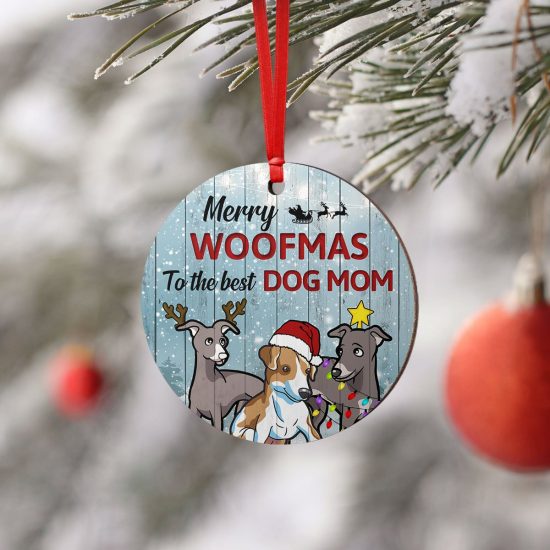 Merry Woofmas Greyhound Round Ornament