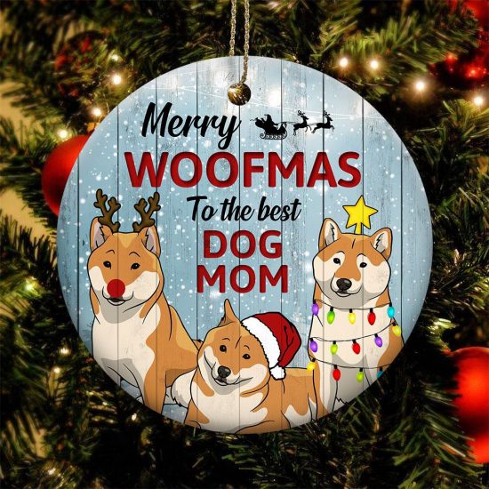 Merry Woofmas Shiba Inu Round Ornament 1