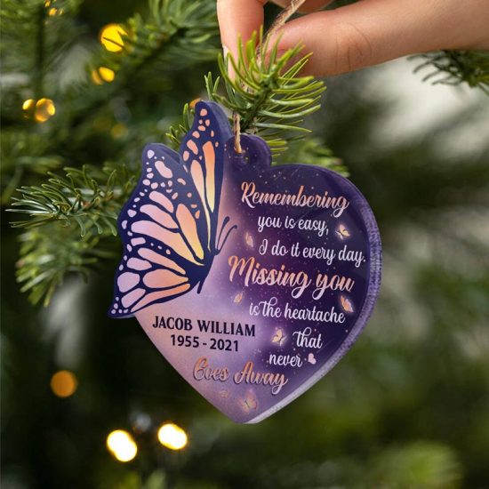 Missing You Memorial Gift Personalized Custom Heart Acrylic Ornament 1