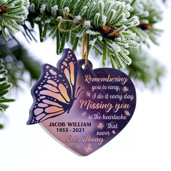 Missing You Memorial Gift Personalized Custom Heart Acrylic Ornament 2