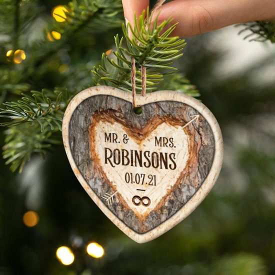 Mr Mrs Forever Gift For Married Couple Personalized Custom Heart Ceramic Ornament 2