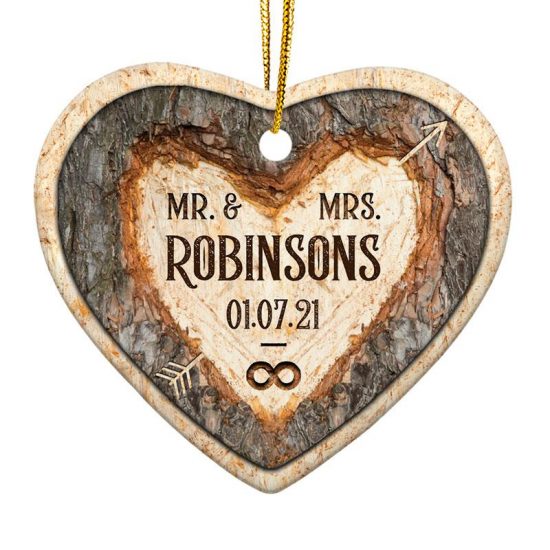 Mr & Mrs Forever - Gift For Married Couple - Personalized Custom Heart Ceramic Ornament