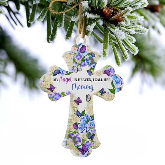 My Angel In Heaven Memorial Gift Personalized Custom Cross Acrylic Ornament 1