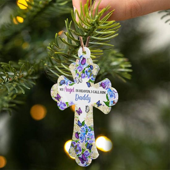 My Angel In Heaven Memorial Gift Personalized Custom Cross Acrylic Ornament 2