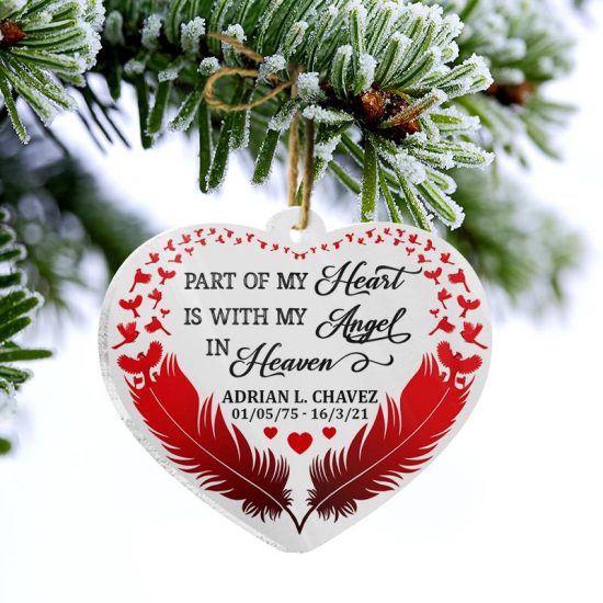 My Angel In Heaven Memorial Gift Personalized Custom Heart Acrylic Ornament 2