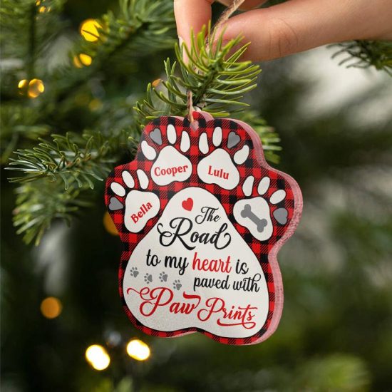 My Heart Is Paved With Paw Prints Dog Memorial Gift Personalized Custom Paw Acrylic Ornament 1