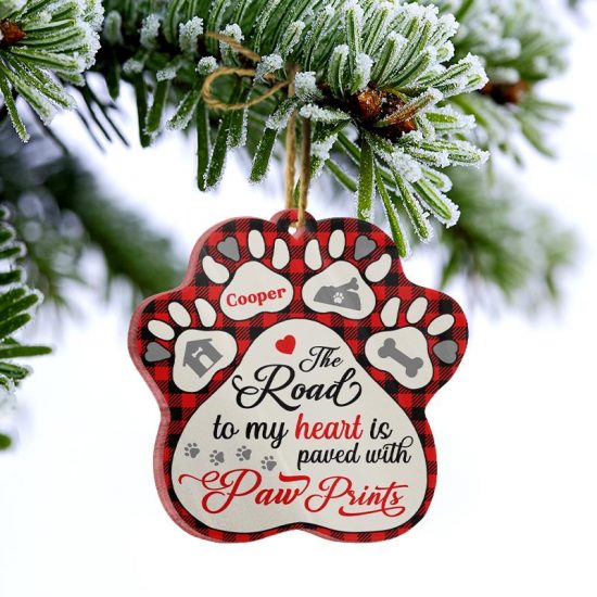 My Heart Is Paved With Paw Prints Dog Memorial Gift Personalized Custom Paw Acrylic Ornament 2