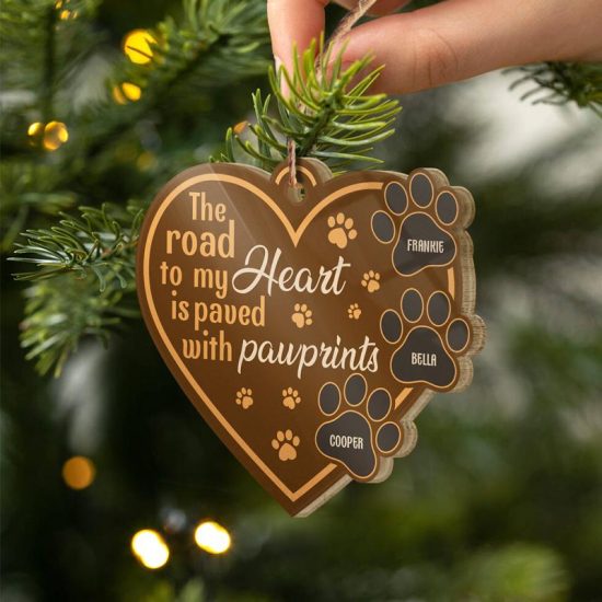 My Heart Is Paved With Pawprints Dog Memorial Gift Personalized Custom Heart Acrylic Ornament 1