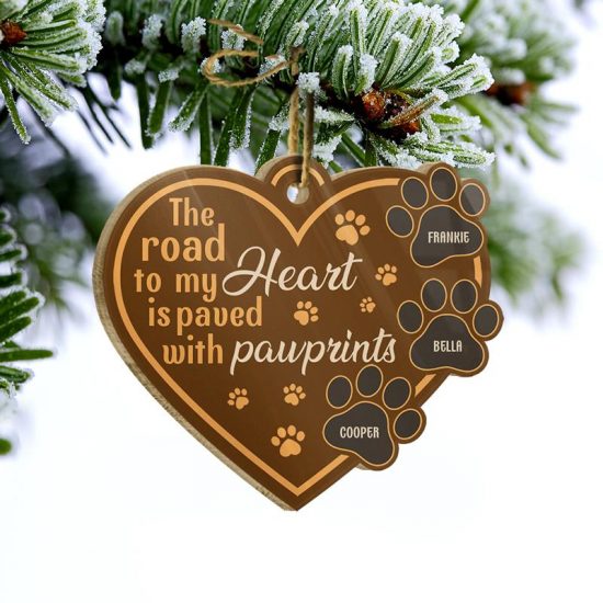 My Heart Is Paved With Pawprints Dog Memorial Gift Personalized Custom Heart Acrylic Ornament 2