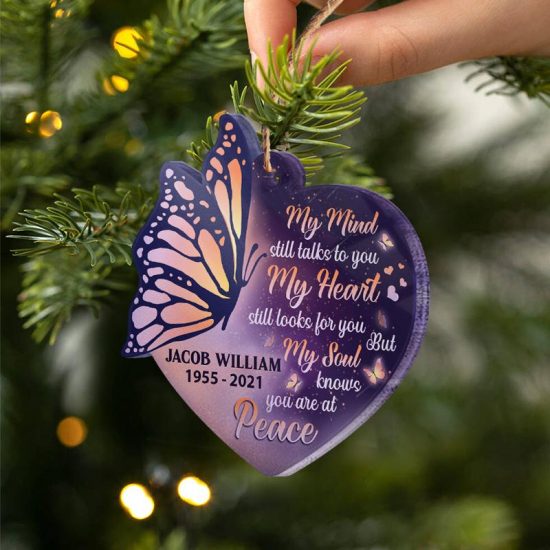 My Soul Knows You Are At Peace Memorial Gift Personalized Custom Heart Acrylic Ornament 1