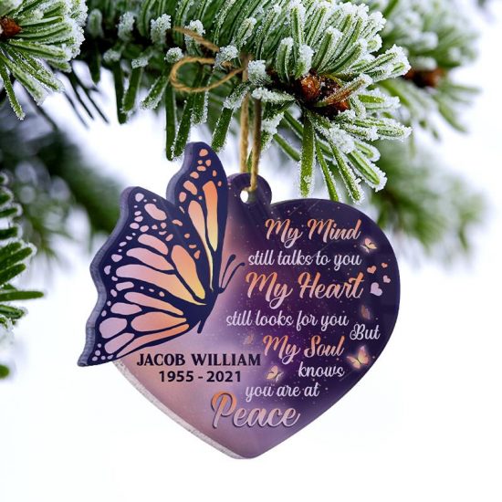 My Soul Knows You Are At Peace Memorial Gift Personalized Custom Heart Acrylic Ornament 2