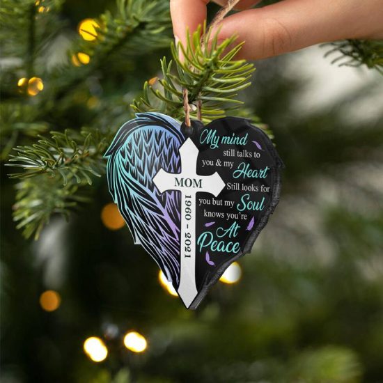 My Soul Knows Youre At Peace Memorial Gift Personalized Custom Heart Acrylic Ornament 2
