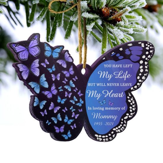 Never Leave My Heart Memorial Gift Personalized Custom Butterfly Acrylic Ornament 2