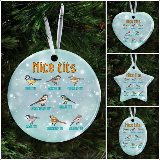 Nice Tits. Watching Small Birding Christmas Ceramic Ornament 6