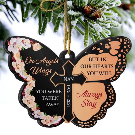 On Angels Wings You Were Taken Away Apricot Memorial Gift Personalized Custom Butterfly Acrylic Ornament 1