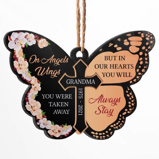 On Angels Wings You Were Taken Away Apricot - Memorial Gift - Personalized Custom Butterfly Acrylic Ornament