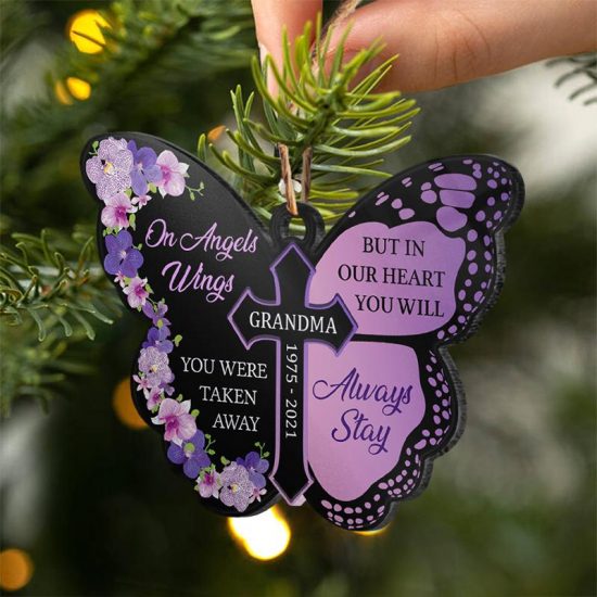 On Angels Wings You Were Taken Away Memorial Gift Personalized Custom Butterfly Acrylic Ornament 2