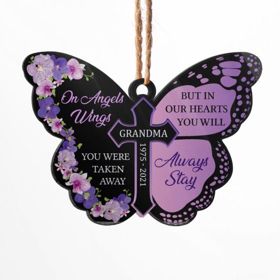 On Angels Wings You Were Taken Away - Memorial Gift - Personalized Custom Butterfly Acrylic Ornament