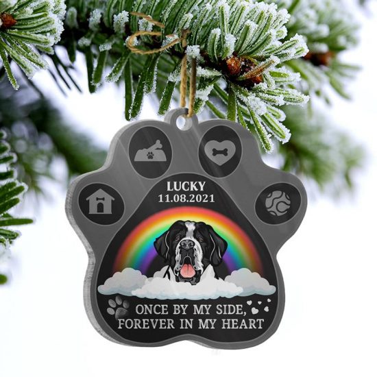 Once By My Side Forever In My Heart Dog Memorial Gift Personalized Custom Paw Acrylic Ornament 1