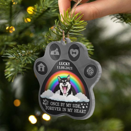 Once By My Side Forever In My Heart Dog Memorial Gift Personalized Custom Paw Acrylic Ornament 2