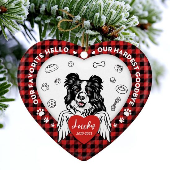 Our Favorite Hello Dog Memorial Gift Personalized Custom Heart Ceramic Ornament 1