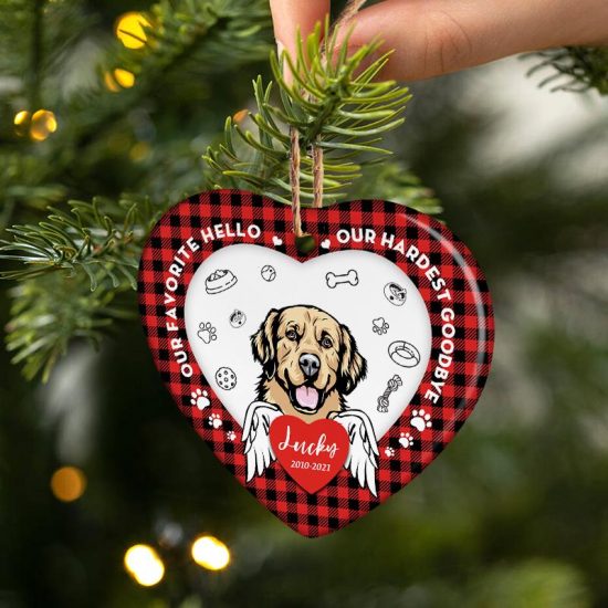 Our Favorite Hello Dog Memorial Gift Personalized Custom Heart Ceramic Ornament 2