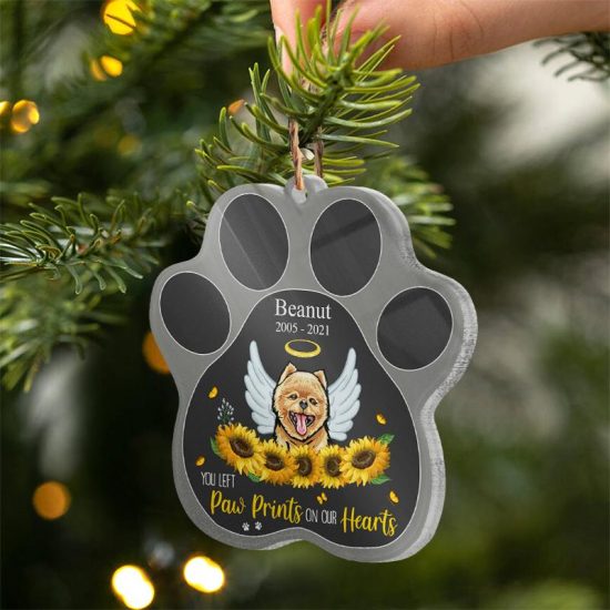 Paw Prints On Our Hearts Dog Memorial Gift Personalized Custom Paw Shaped Acrylic Ornament 1