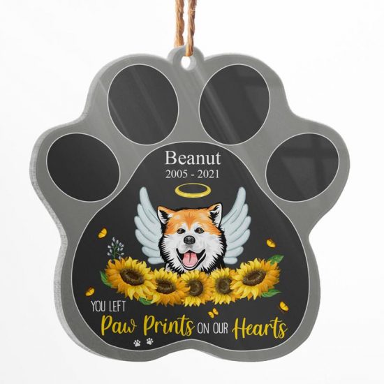 Paw Prints On Our Hearts - Dog Memorial Gift - Personalized Custom Paw Shaped Acrylic Ornament