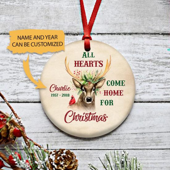 Personalized All Hearts Come Home Deer Ornament 1