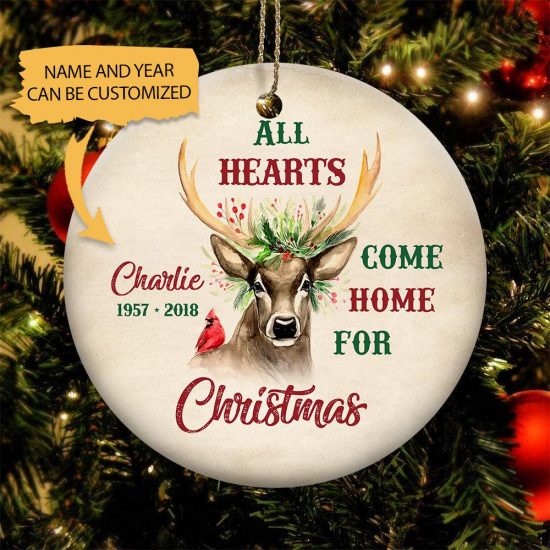 Personalized All Hearts Come Home Deer Ornament 2