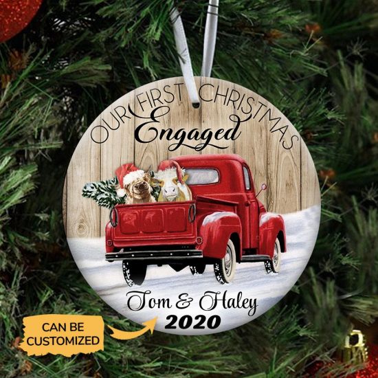 Personalized Cattle Our First Engagement Round Ornament 1