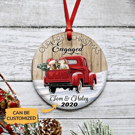 Personalized Cattle Our First Engagement Round Ornament 2