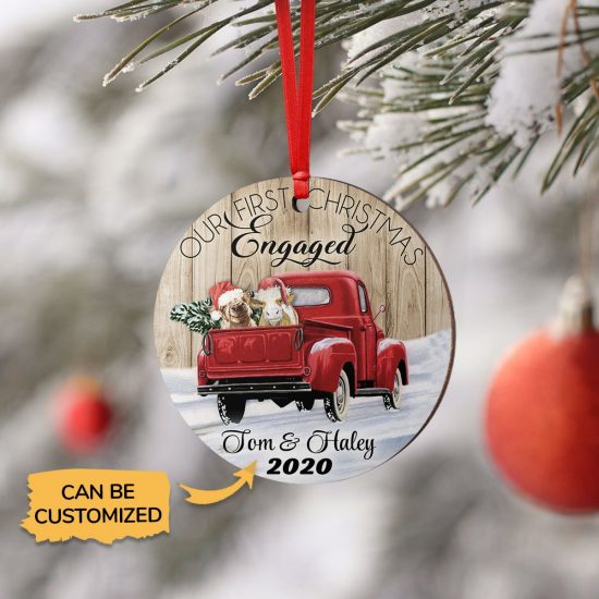 Personalized Cattle Our First Engagement Round Ornament