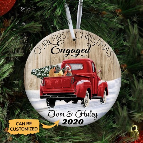 Personalized Chicken Our First Engagement Round Ornament 1