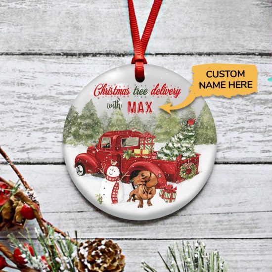 Personalized Christmas Tree Delivery Dachshund Ornament 1