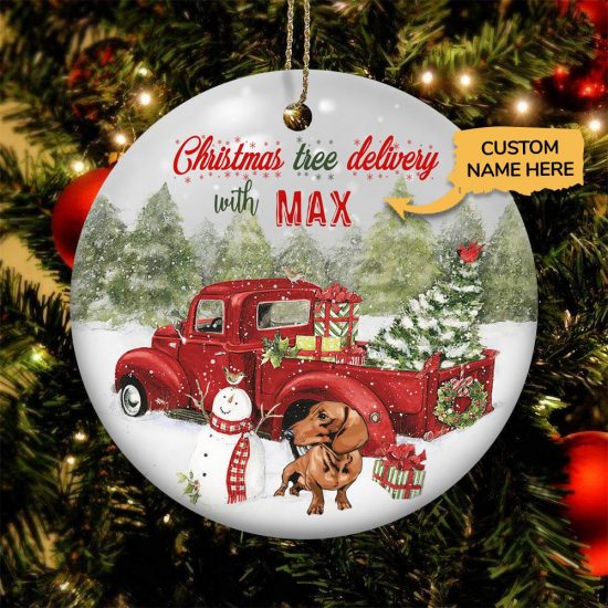 Personalized Christmas Tree Delivery Dachshund Ornament 2